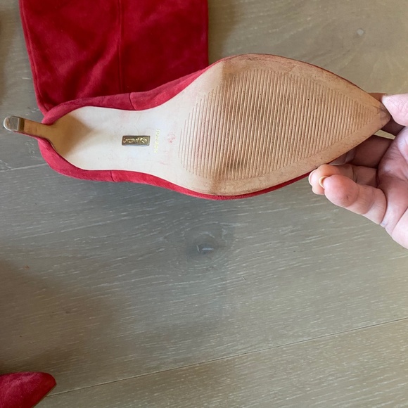 Louise et Cie, red,dressy,, suede, pull on,knee high boots with stiletto heel. - Picture 2 of 6